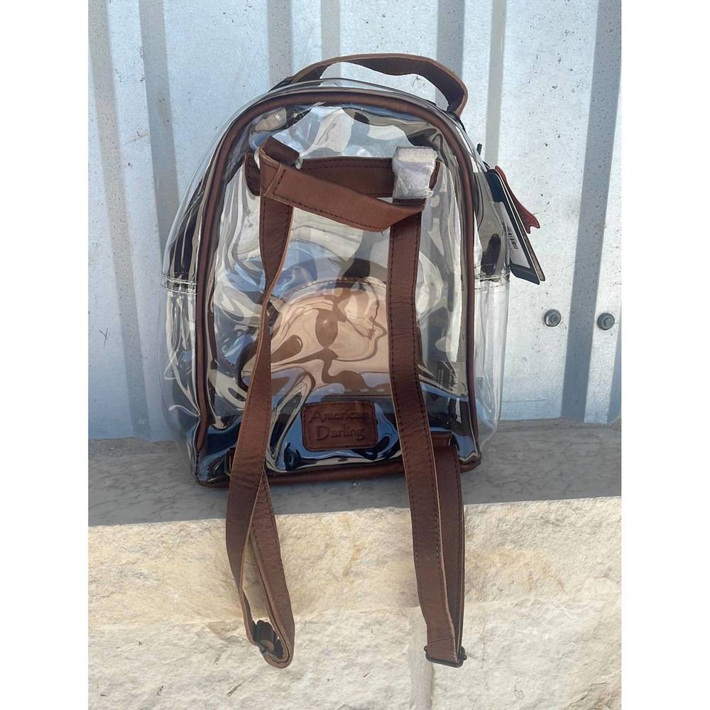 NEW AMERICAN DARLING women's tooled leather backpack in clear - Picture 2 of 2